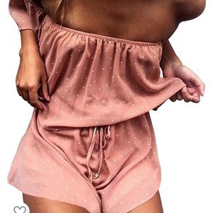 Pink off the shoulder romper